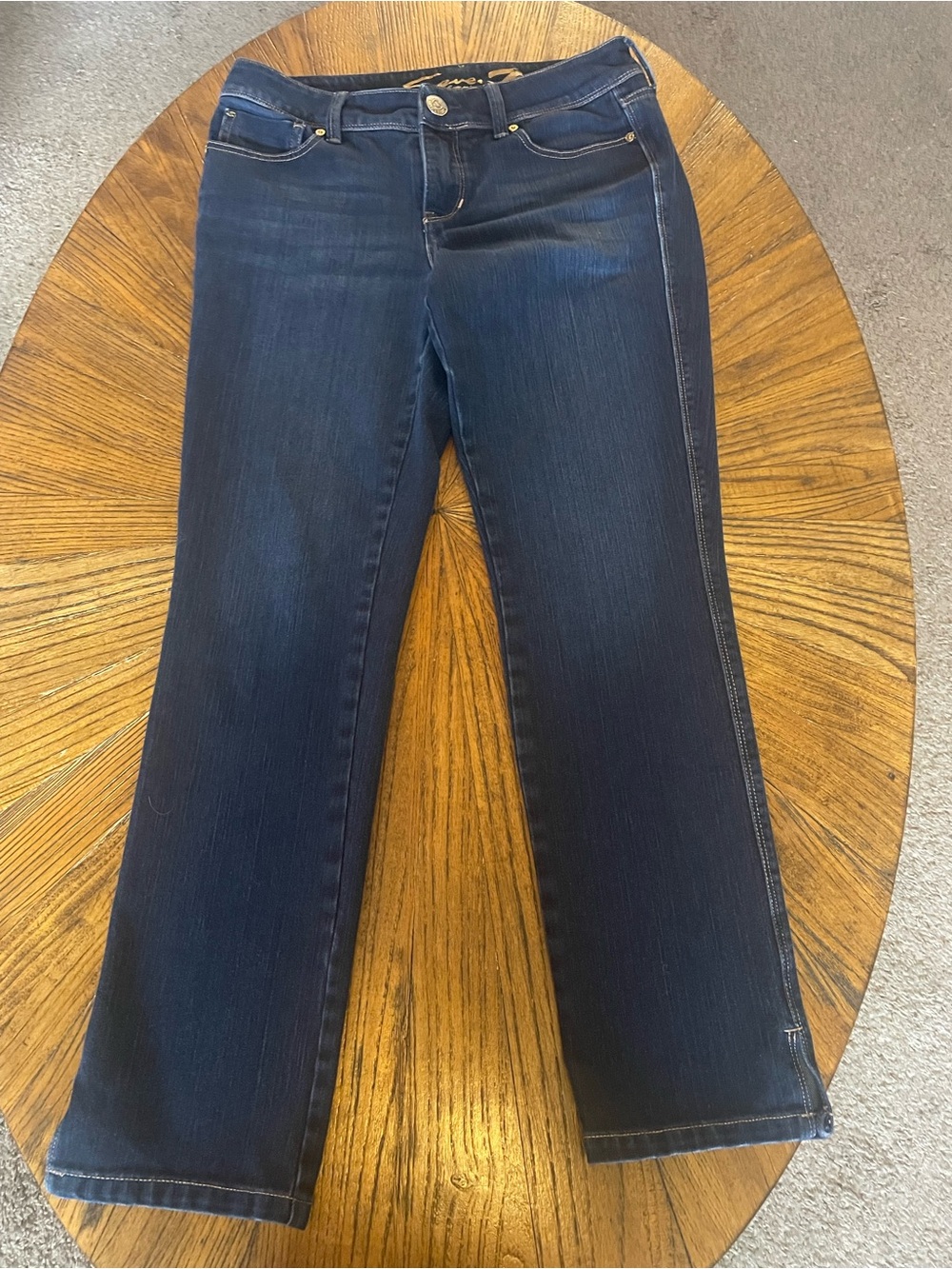 Seven7 Dark Indigo Mid Rise Slim Straight Leg Jeans